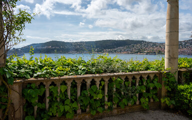 Saint-Jean-Cap-Ferrat, Provence-Alpes-Cote d'Azur, France - May 3, 2024 - Gothic Balustrade with Sea View