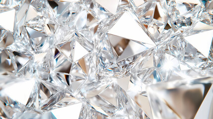 Abstract background made of white crystal, diamond texture, shiny and bright surface, geometric pattern with triangles
