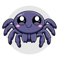 Cute Spider Cartoon Kawaii Sticker. Character Vector Illustration