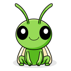 Cute Grasshopper Cartoon Kawaii Sticker. Character Vector Illustration