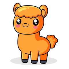 Cute Alpaca Cartoon Kawaii Sticker. Character Vector Illustration