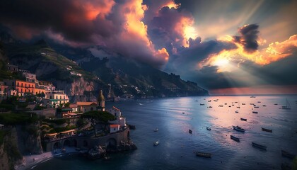 Fototapeta premium Panoramic view of Amalfi coast in Italy, Europe