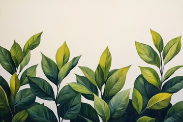 Beautiful green leaves illustrated against a light background showcasing natures vibrant colors and details