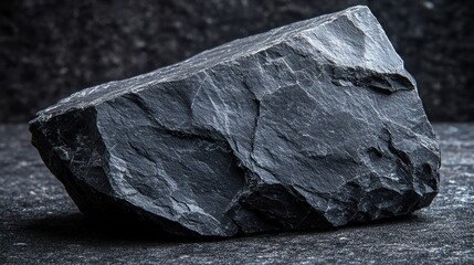 Fototapeta premium Dark gray stone slab on dark surface.
