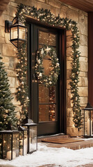 Elegant garland, soft lanterns, wreath, and twinkling Christmas tree exude warmth-2