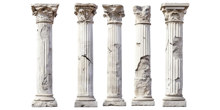 Ancient greek ionic columns lineup isolated on transparent background