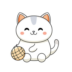 Cute Cat Cartoon Kawaii Sticker. Character Vector Illustration