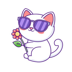 Cute Cat Cartoon Kawaii Sticker. Character Vector Illustration