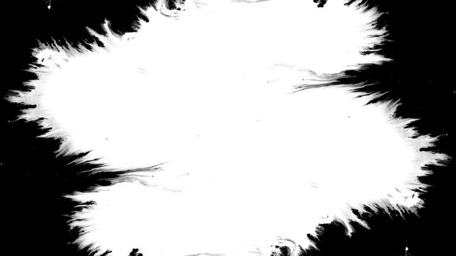 Black ink artistic flow splatter spots spills from top white paper beautiful reveal dripping streaks spread fluid ink alpha matte isolated watercolor ink drops transition	

