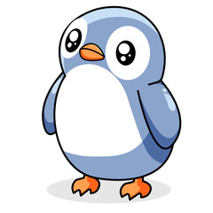 Cute Penguin Cartoon Kawaii Sticker. Character Vector Illustration
