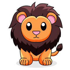 Cute Lion Cartoon Kawaii Sticker. Character Vector Illustration