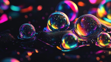 Iridescent Bubbles on a Black Background