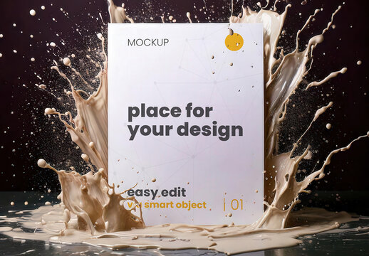 Vertical Stand Page Poster Sign Mockup with Paint Splash Splatter Design