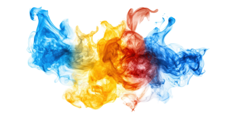 Colorful smoke swirls isolated on transparent background