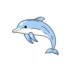 Cute Dolphin Cartoon Kawaii Sticker. Character Vector Illustration