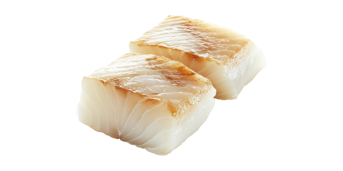 Two raw cod fillets isolated on transparent background