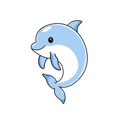 Cute Dolphin Cartoon Kawaii Sticker. Character Vector Illustration