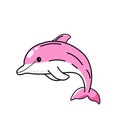 Cute Dolphin Cartoon Kawaii Sticker. Character Vector Illustration