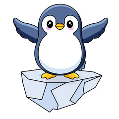 Cute Penguin Cartoon Kawaii Sticker. Character Vector Illustration