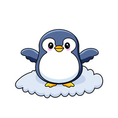 Cute Penguin Cartoon Kawaii Sticker. Character Vector Illustration