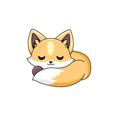 Cute Fox Cartoon Kawaii Sticker. Character Vector Illustration