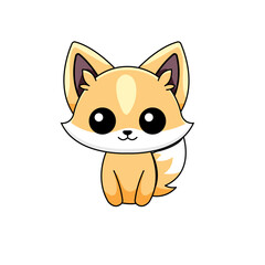 Cute Fox Cartoon Kawaii Sticker. Character Vector Illustration