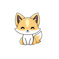 Cute Fox Cartoon Kawaii Sticker. Character Vector Illustration