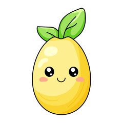 Cute Lemon Cartoon Kawaii Sticker. Character Vector Illustration