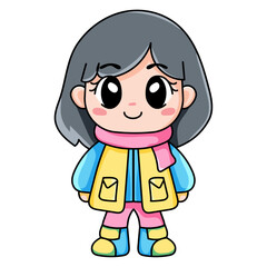 Cute Girl Cartoon Kawaii Sticker. Character Vector Illustration