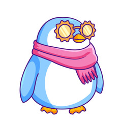 Cute Penguin Cartoon Kawaii Sticker. Character Vector Illustration