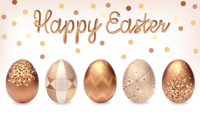 Easter egg. Set of golden, white Easter eggs isolated on white background. Golden eggs. Easter golden eggs. Happy Easter golden egg. Easter golden decoration element. Set of golden eggs. Vector egg