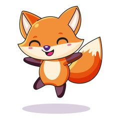 Cute Fox Cartoon Kawaii Sticker. Character Vector Illustration