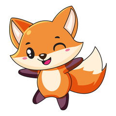 Cute Fox Cartoon Kawaii Sticker. Character Vector Illustration