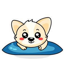 Cute Dog Cartoon Kawaii Sticker. Character Vector Illustration