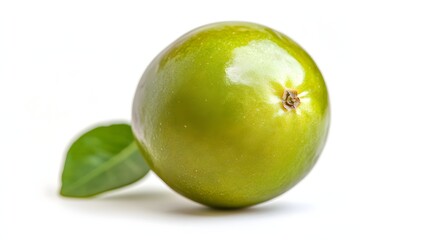Obraz premium Green olive fruit with leaf isolated on white background