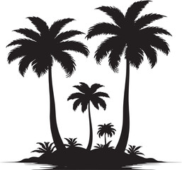 Fototapeta premium Tropical Island Silhouette With Palm Trees Vector Illustration
