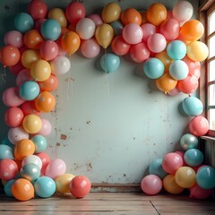 Vintage wall photography backdrop with colorful balloons