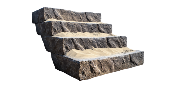 Stone staircase with sand texture isolated on transparent background