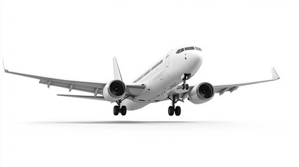 Fototapeta premium Airplane Landing: A Pristine White Aircraft Descending