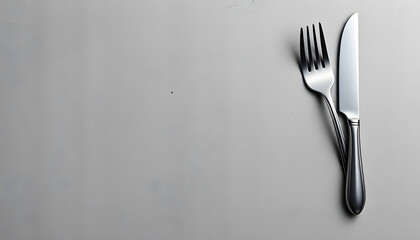 Menu mockup with knife and fork on a Concrete background, Free space for your text, sticker style. isolated with white shades