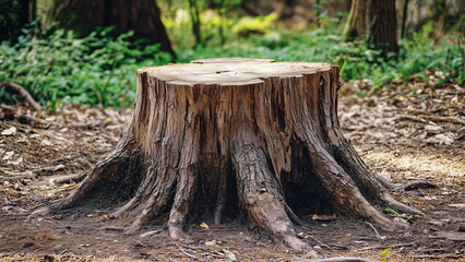 Fototapeta premium Tree stump in the forest, green grass