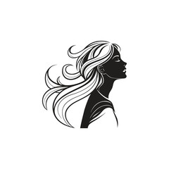Silhouette of beautiful girl in profile with long hai