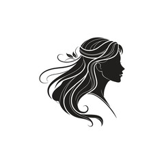 Silhouette of beautiful girl in profile with long hai