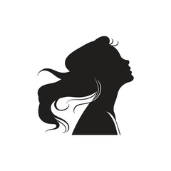 Silhouette of beautiful girl in profile with long hai