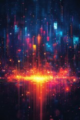 Fototapeta premium Vibrant digital music studio with illuminated controls and futuristic background
