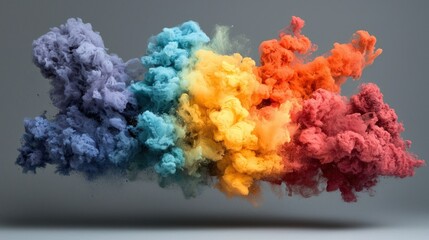 Fototapeta premium Colorful smoke plumes in vibrant hues against a gray background.