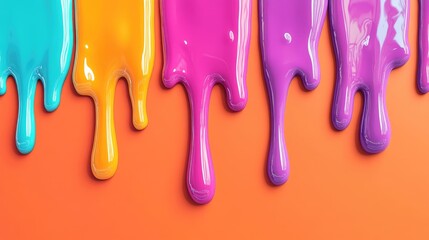 Dripping Colors on Orange Background