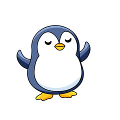 Cute Penguin Cartoon Kawaii Sticker. Character Vector Illustration