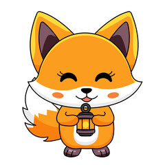 Cute Fox Cartoon Kawaii Sticker. Character Vector Illustration