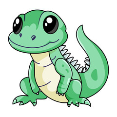 Cute Iguana Cartoon Kawaii Sticker. Character Vector Illustration